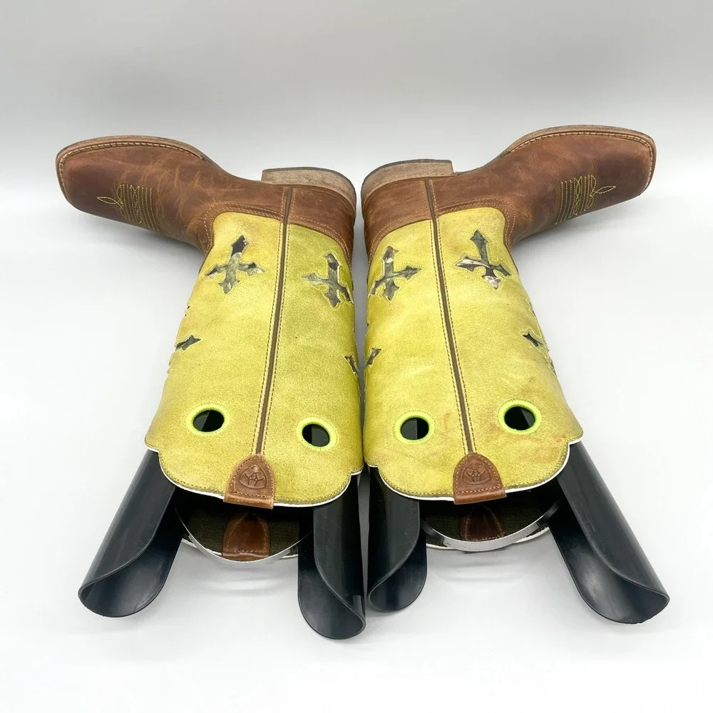 Ariat Kids Size 2 Brown Leather Lime Green Suede Camo Cross Western Boots